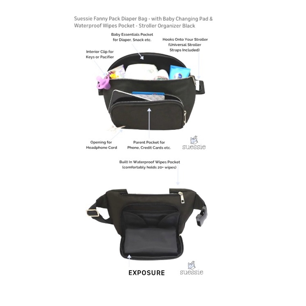 Suessie Black Fanny Pack Diaper Bag